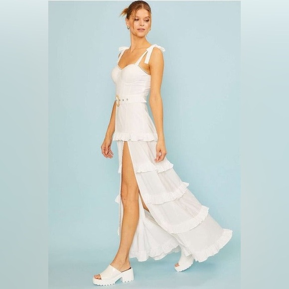 Tie Shoulder Belted Ruffle Maxi Dress - Main Strip - Picture 4 of 5